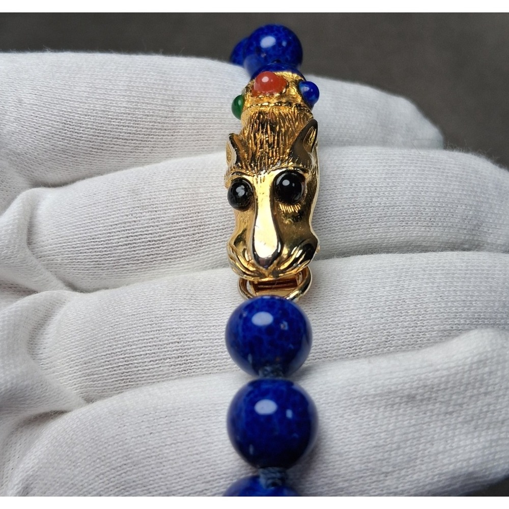 Les Bernard Lapis Lazuli Panther Bracelet Multi Gem Cabochon 8" Large Vintage - Picture 5 of 16